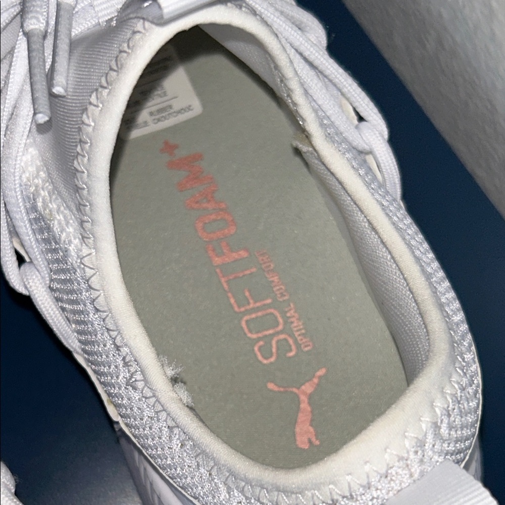 Puma Women’s White and Rose Gold Web Knit Soft Foam Slip On Sneakers - Picture 6 of 11